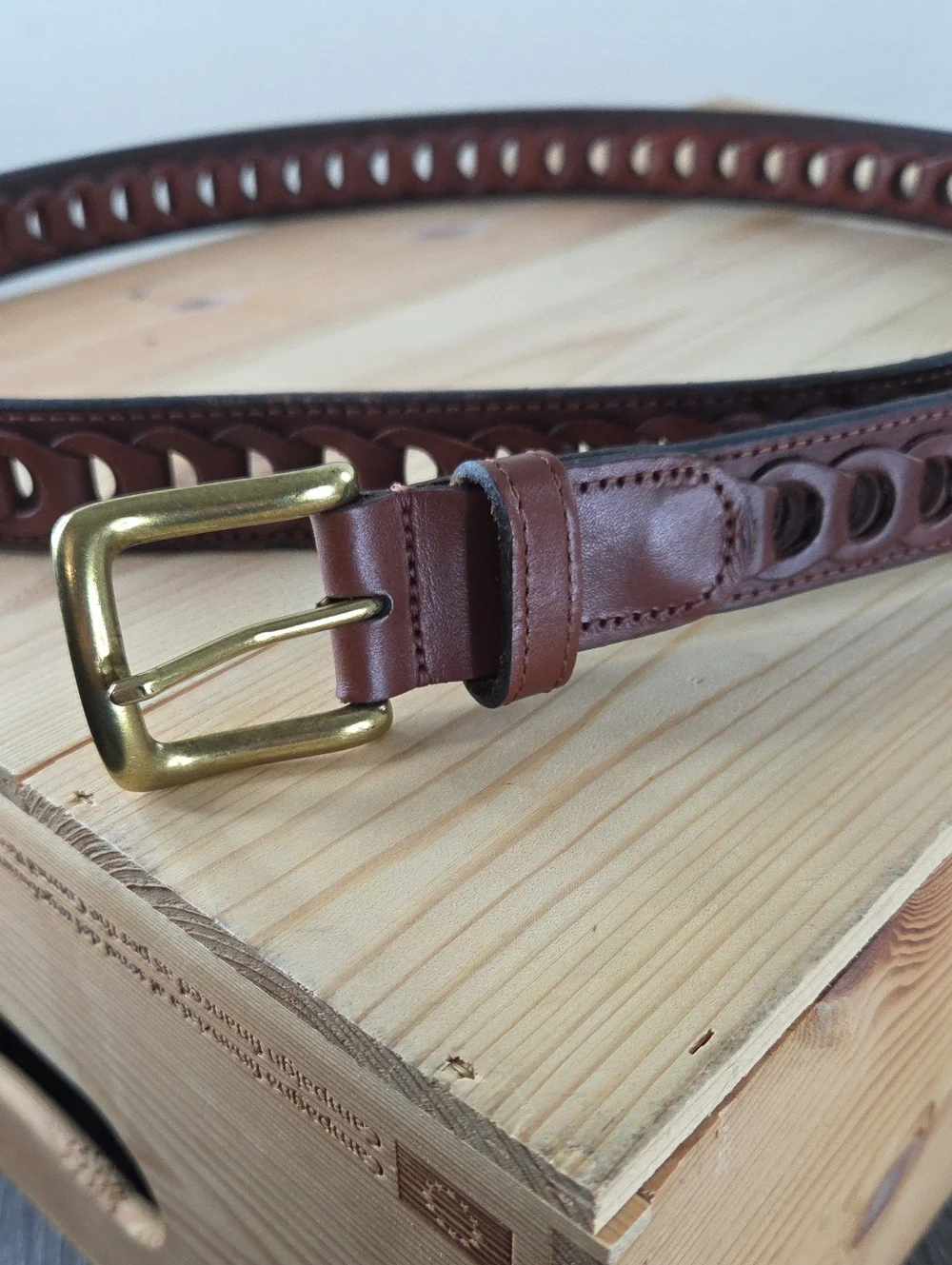 Belt Mens Sz44 Brown Leather Made In Argentina#6019 EUC BuckleBrass Vintage Y2k